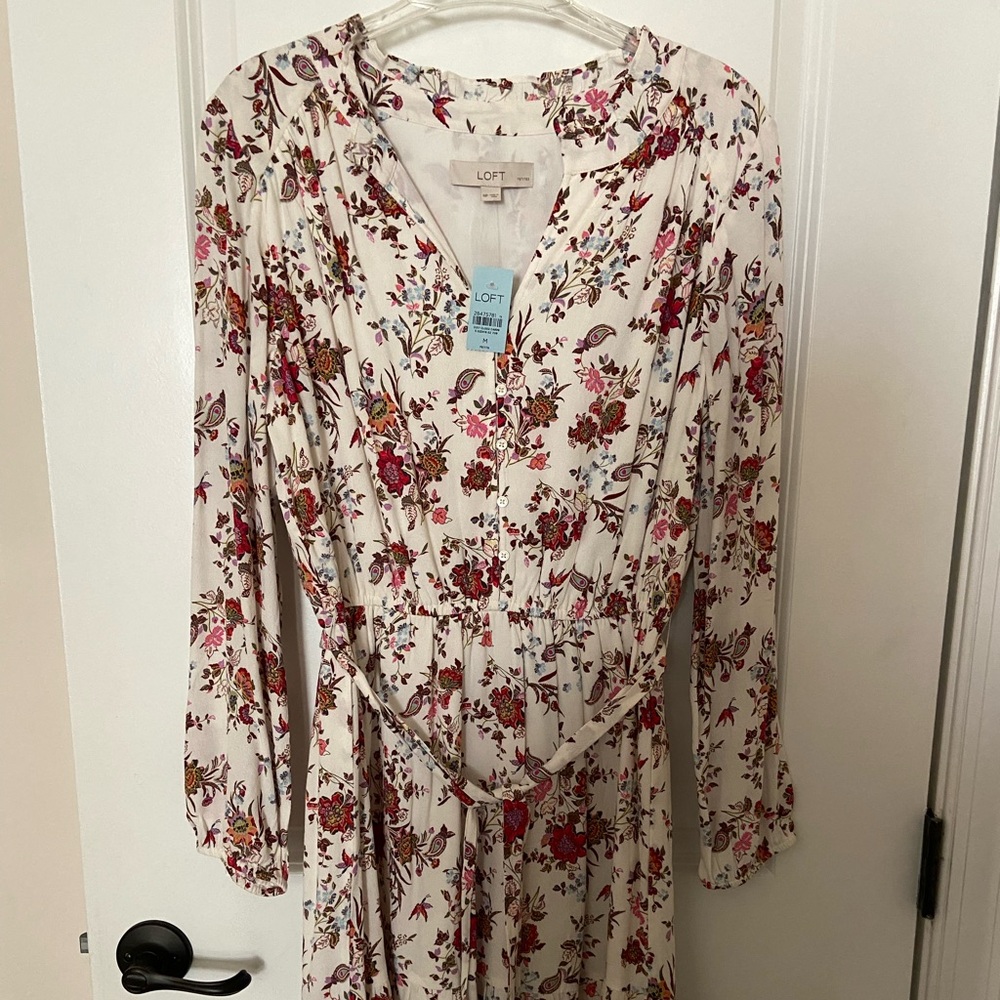 LOFT Red Ruffled Tiered Midi Dress size MP